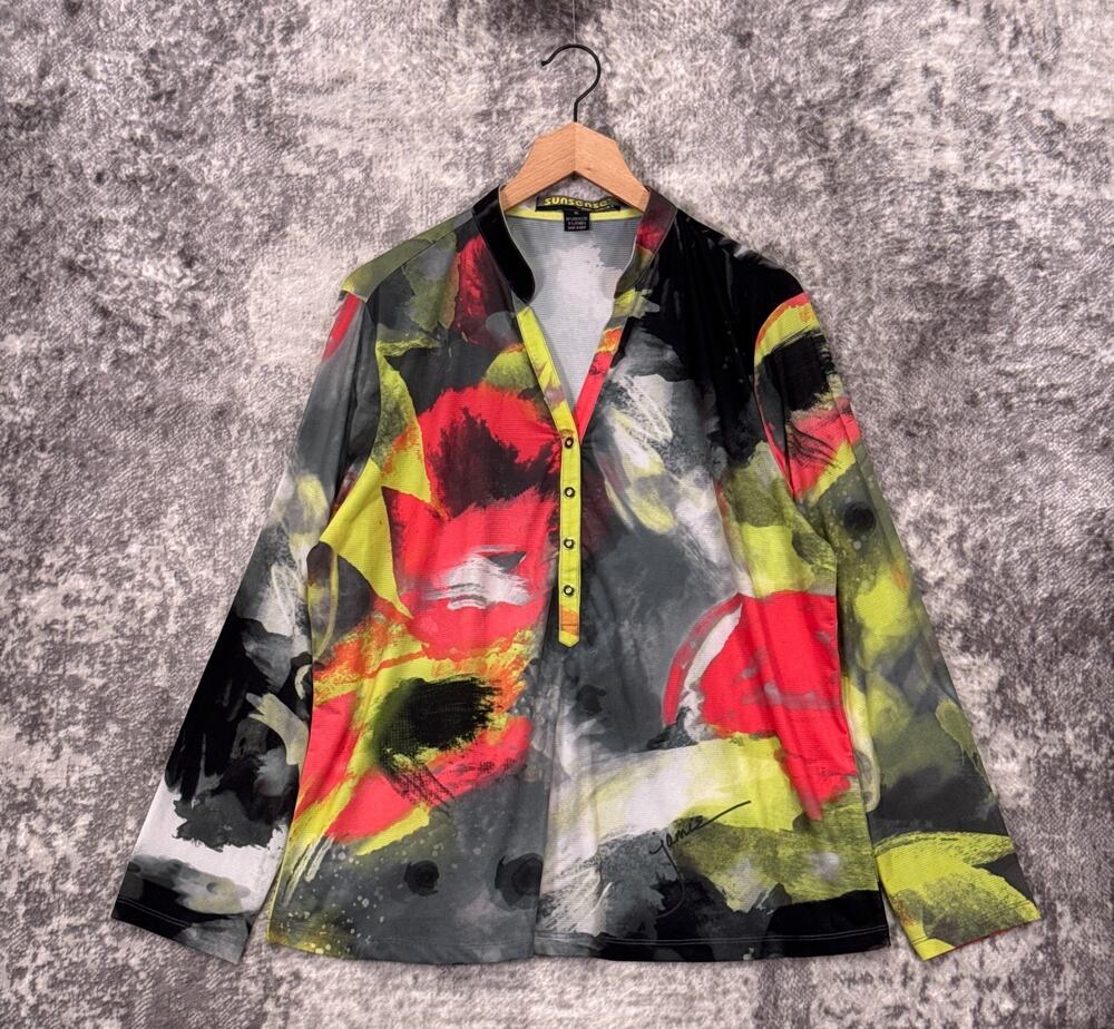 Sunsense Jamie Sadock Top XL Womens Abstract Long Sleeve Sun Shirt